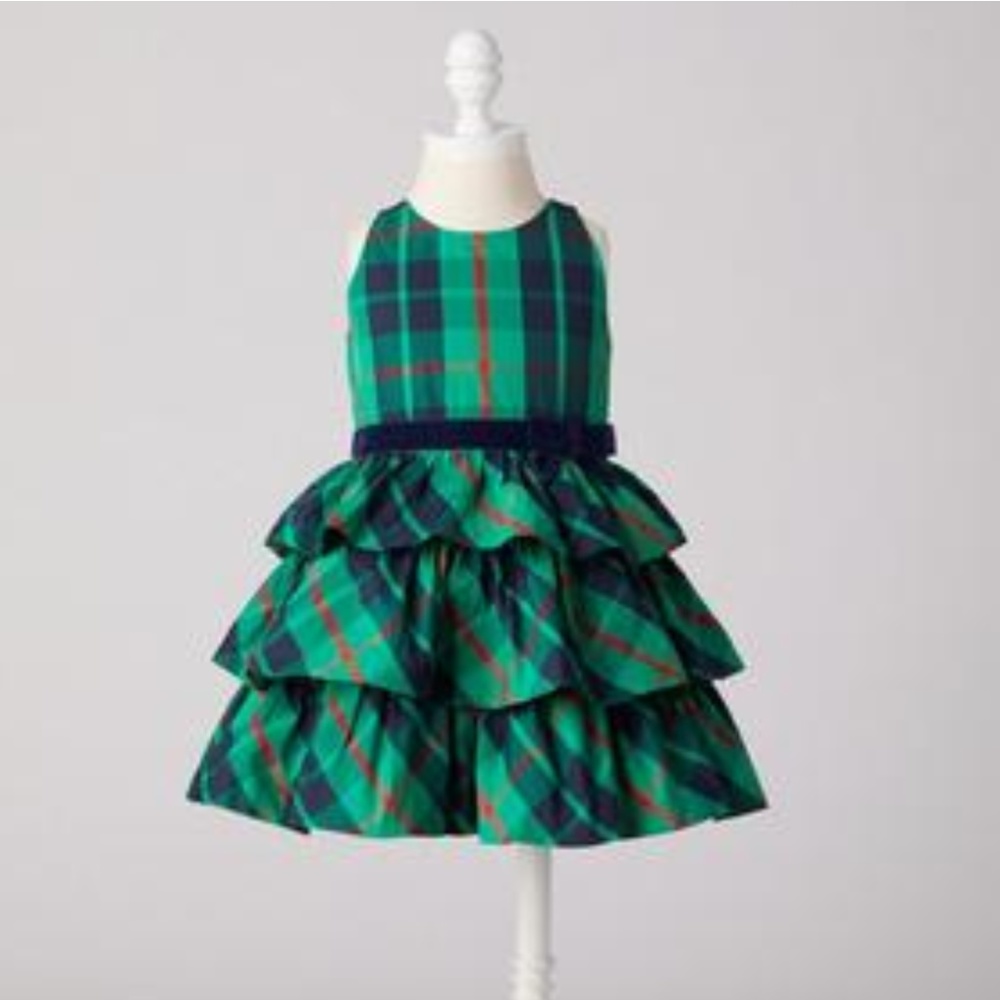 NWT Janie and Jack Emerald Plaid Tiered Dress sz3